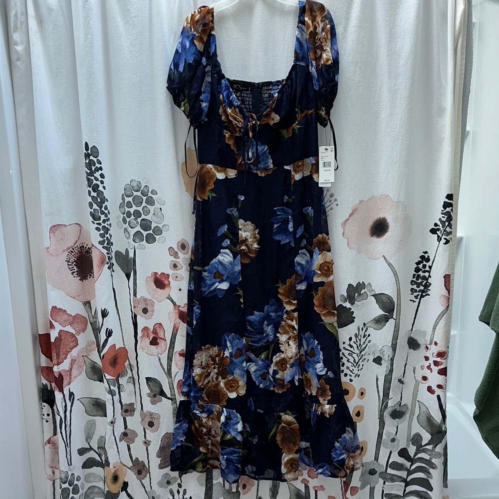 NWT BCX Blue and Brown Floral Maxi Dress